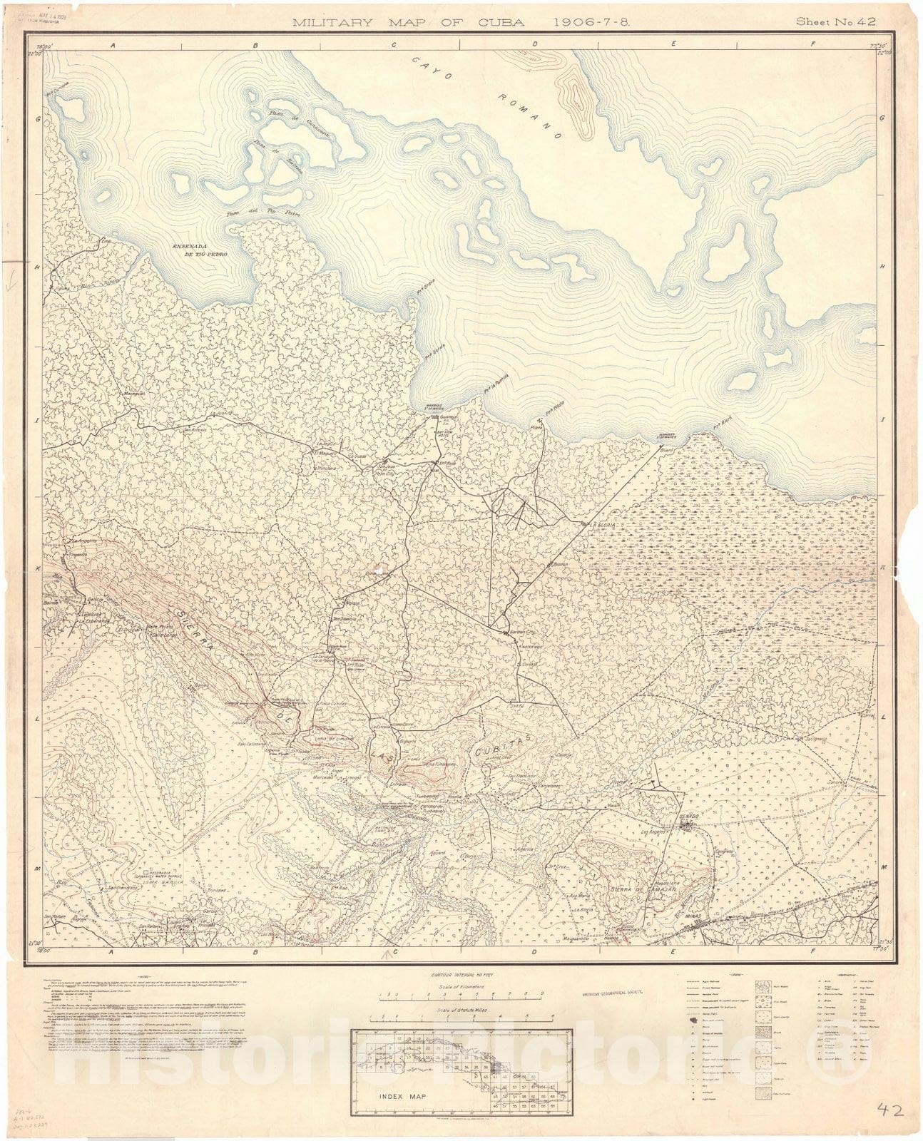 Map : Cuba 1906 37, Military map of Cuba , Antique Vintage Reproduction