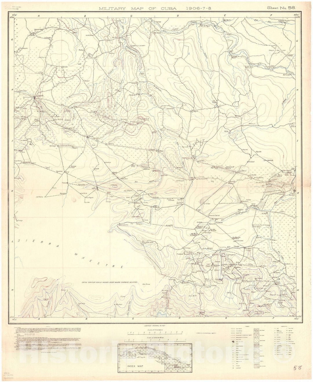 Map : Cuba 1906 38, Military map of Cuba , Antique Vintage Reproduction