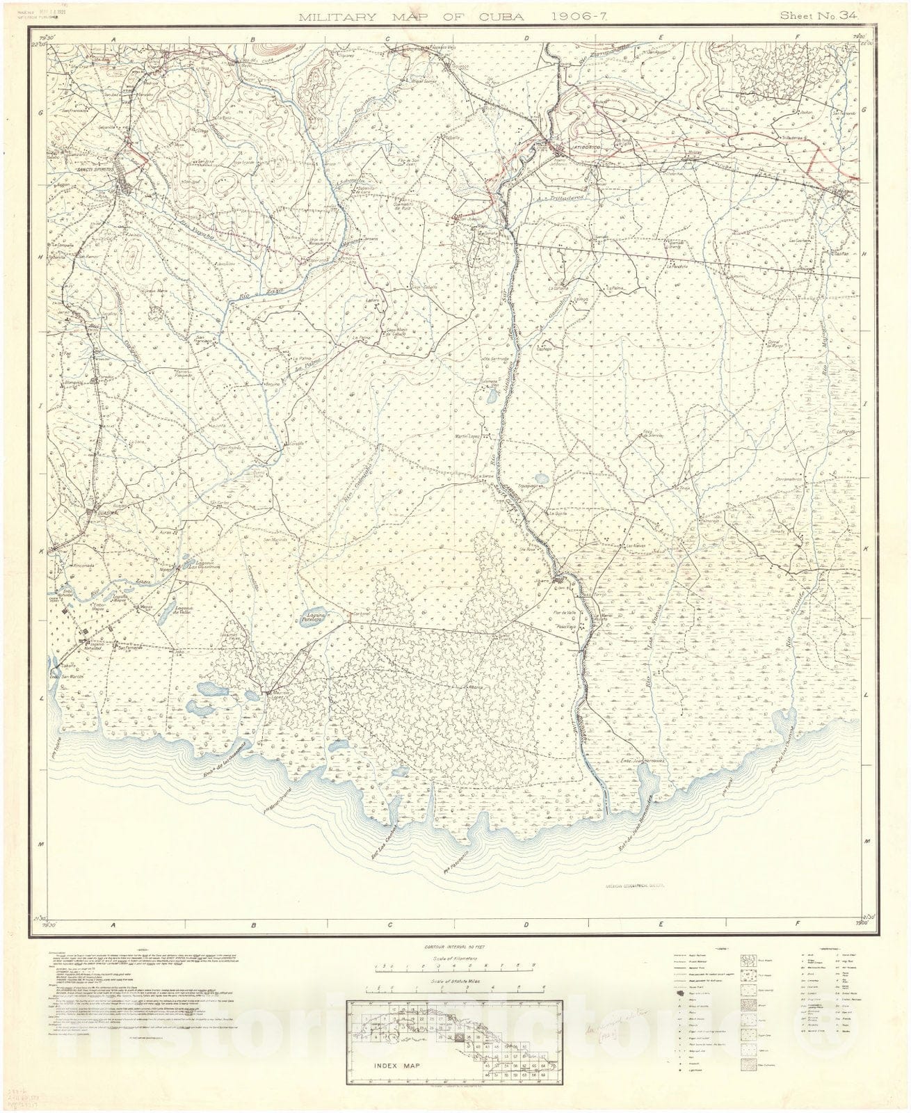 Map : Cuba 1906 39, Military map of Cuba , Antique Vintage Reproduction