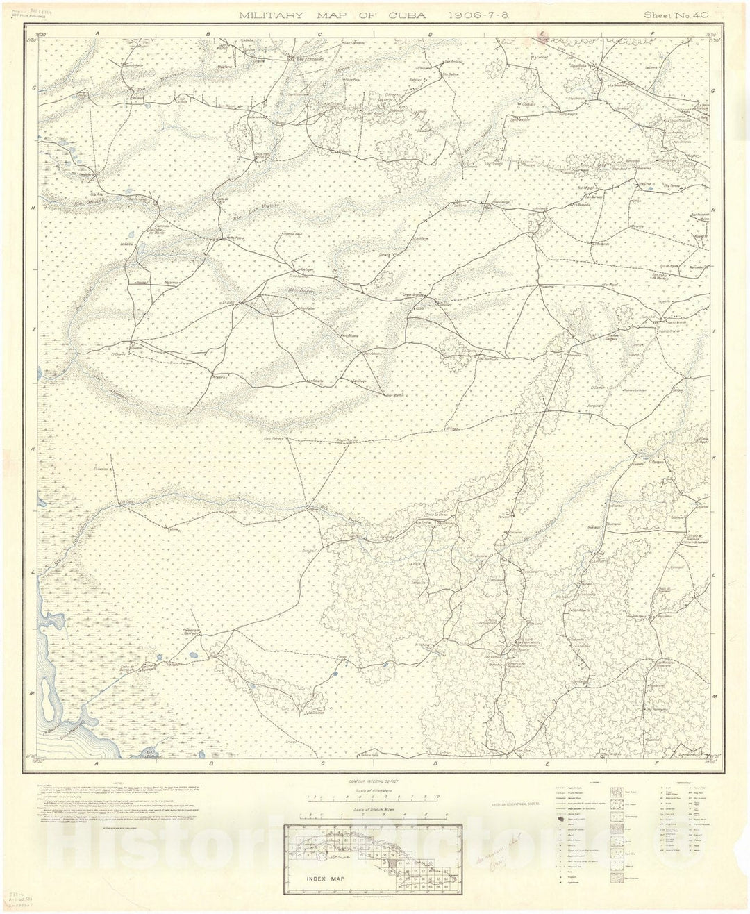 Map : Cuba 1906 100, Military map of Cuba , Antique Vintage Reproduction