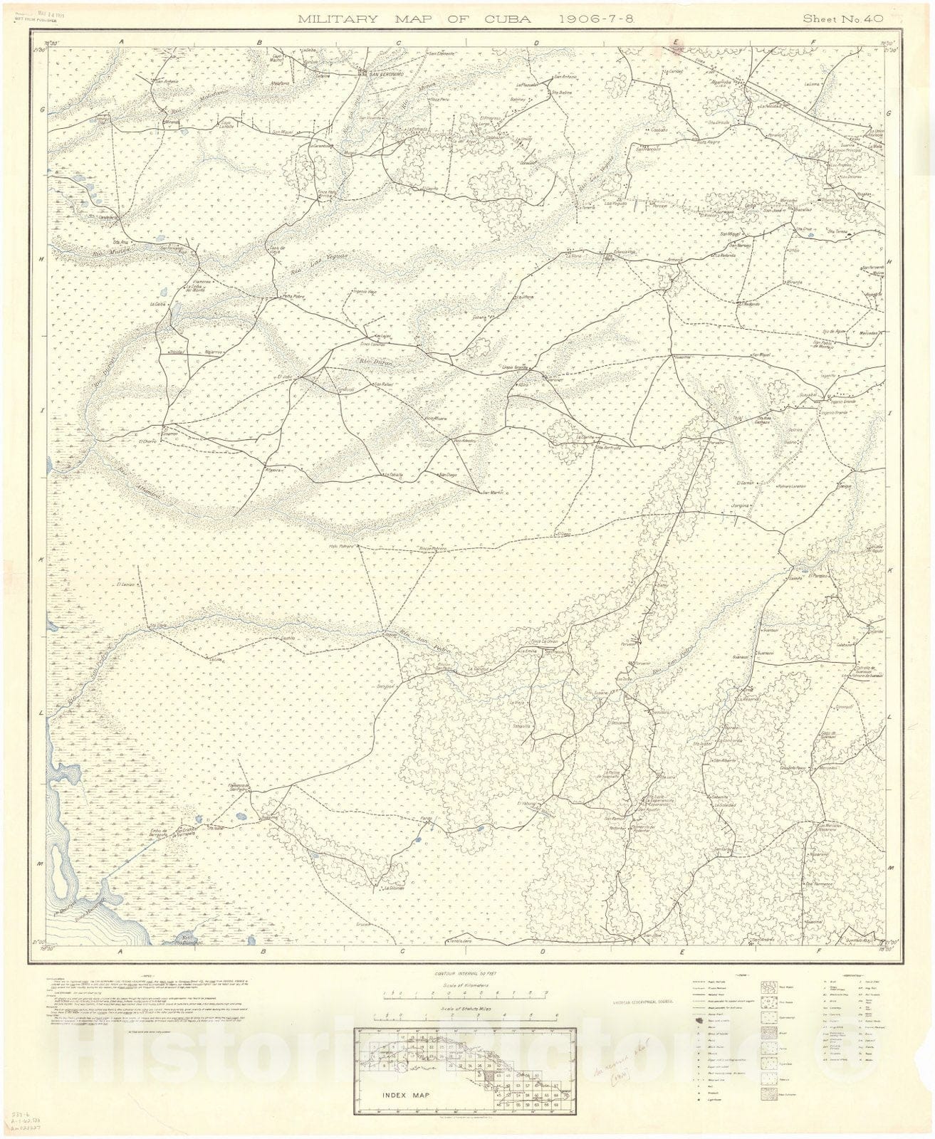 Map : Cuba 1906 100, Military map of Cuba , Antique Vintage Reproduction