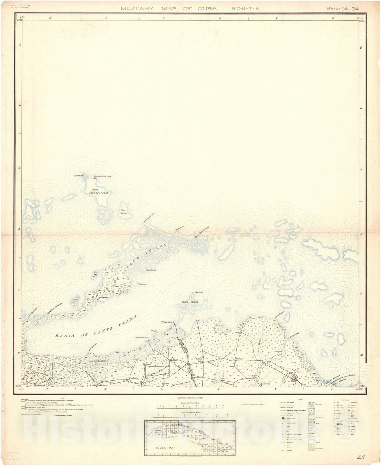 Map : Cuba 1906 53, Military map of Cuba , Antique Vintage Reproduction