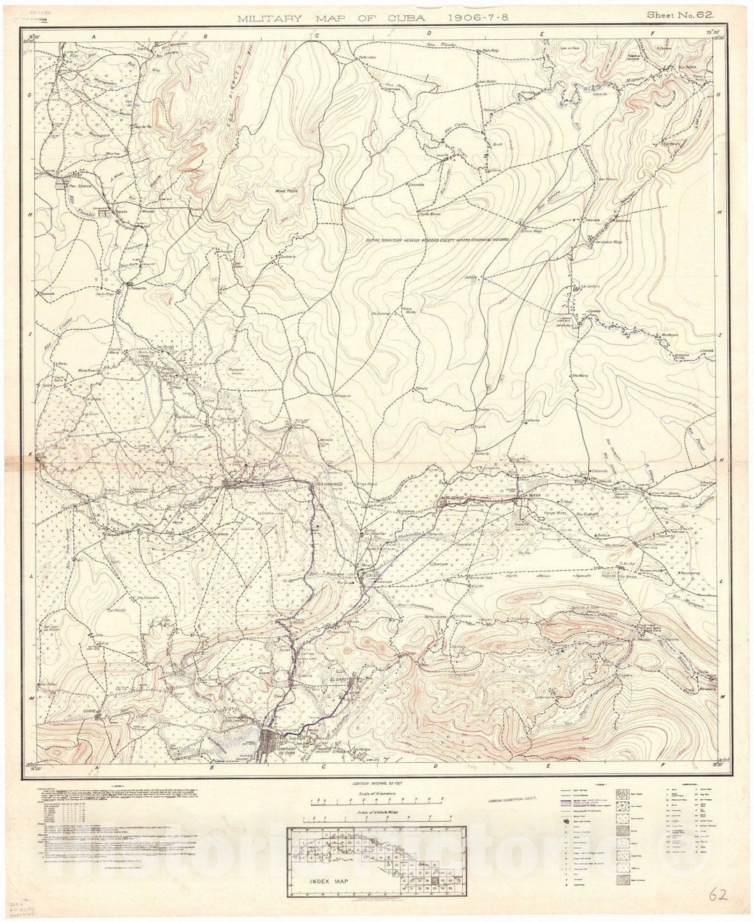 Map : Cuba 1906 58, Military map of Cuba , Antique Vintage Reproduction