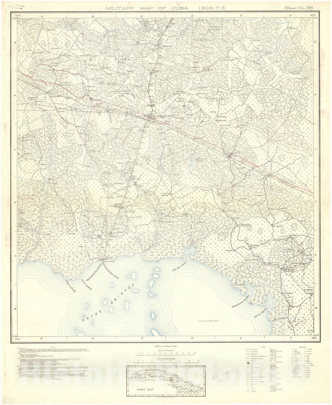 Map : Cuba 1906 60, Military map of Cuba , Antique Vintage Reproduction