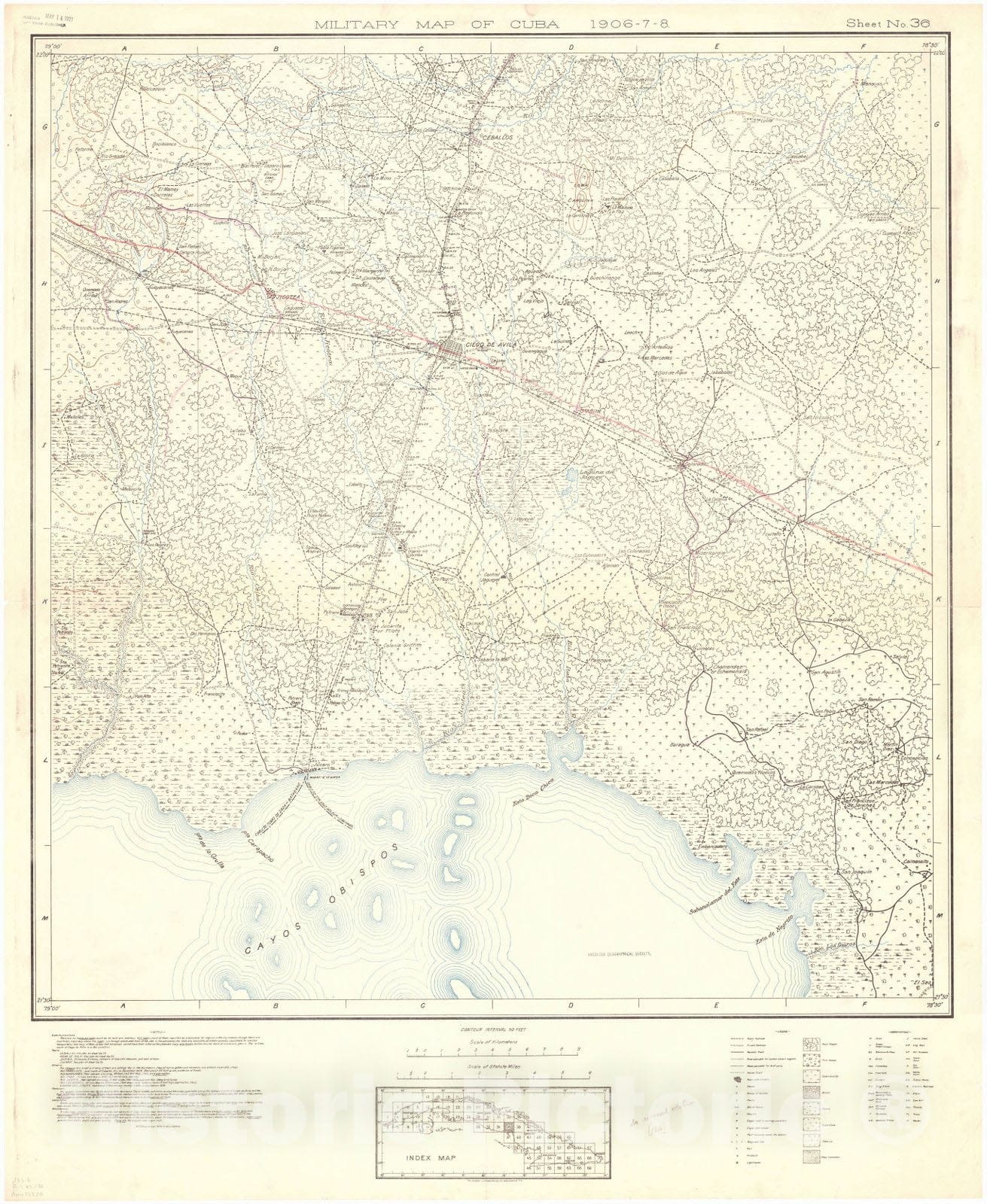 Map : Cuba 1906 60, Military map of Cuba , Antique Vintage Reproduction