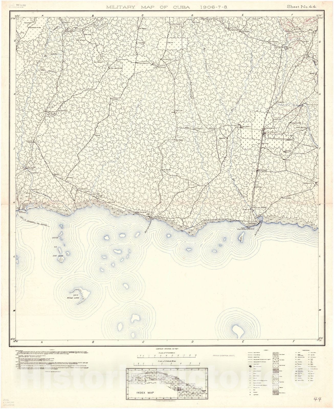 Map : Cuba 1906 61, Military map of Cuba , Antique Vintage Reproduction