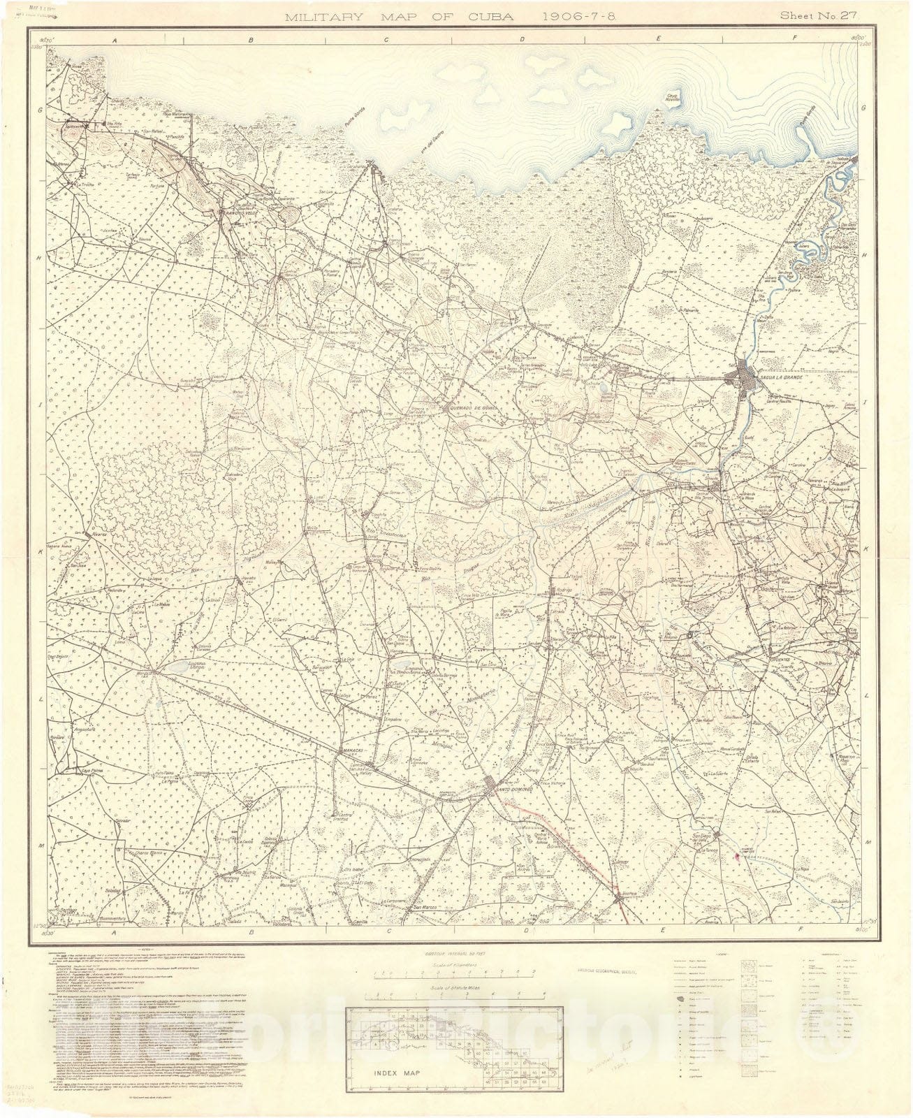 Map : Cuba 1906 70, Military map of Cuba , Antique Vintage Reproduction