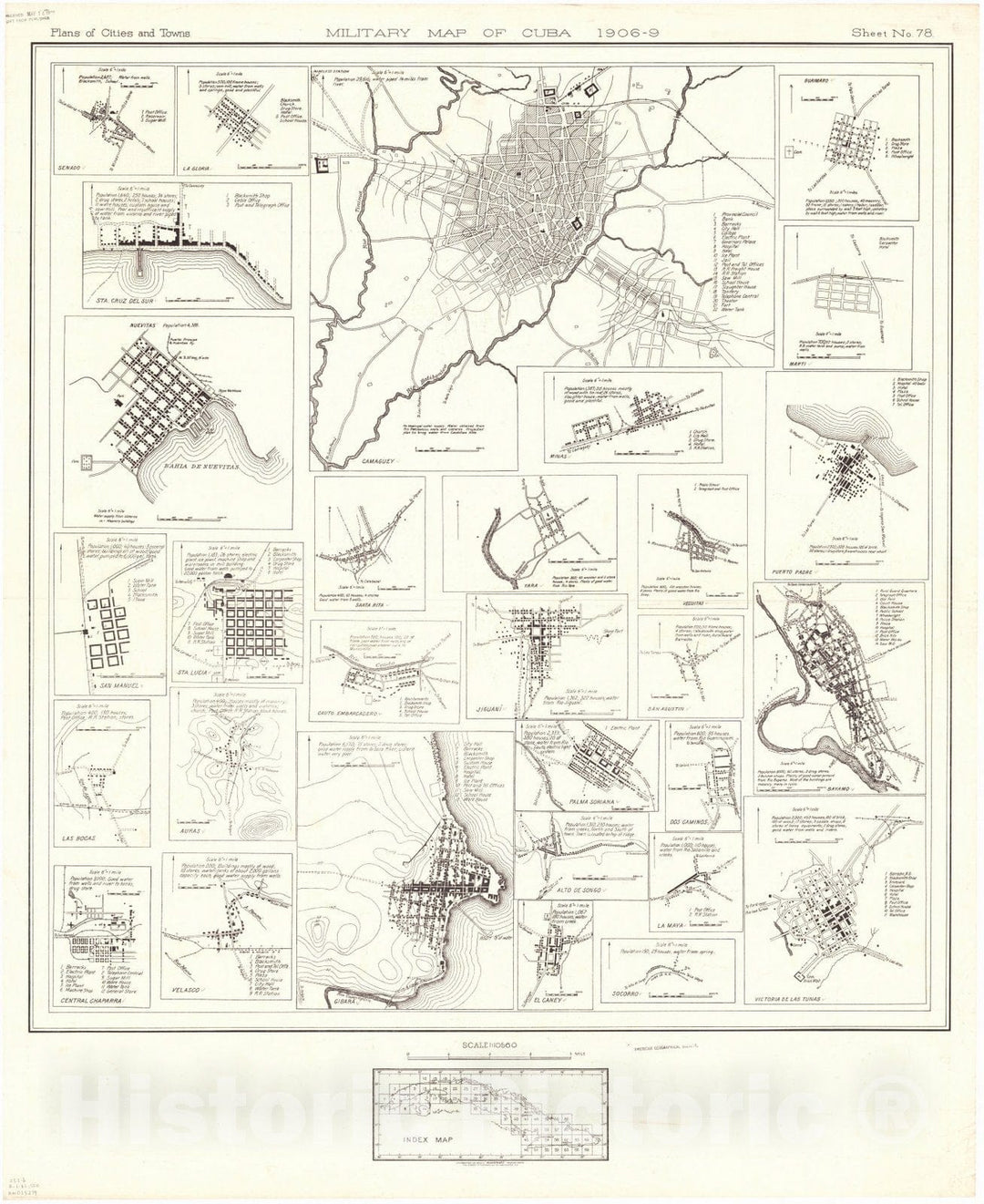 Map : Cuba 1906 75, Military map of Cuba , Antique Vintage Reproduction