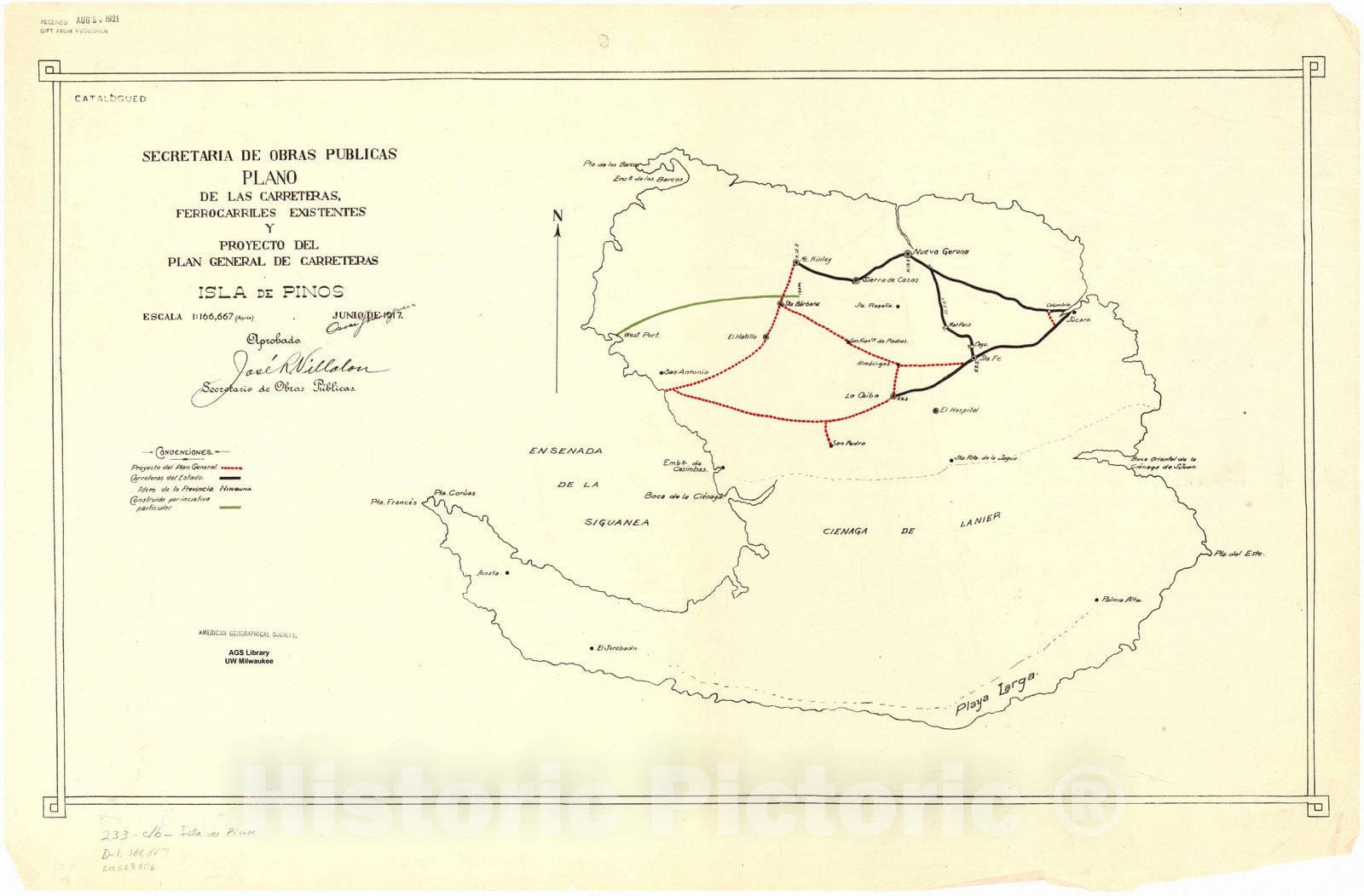 Map : Cuba 1917 4, Plano de las carreteras, ferrocarriles existentes y proyecto del plan general de carreteras ... [de Cuba] , Antique Vintage Reproduction