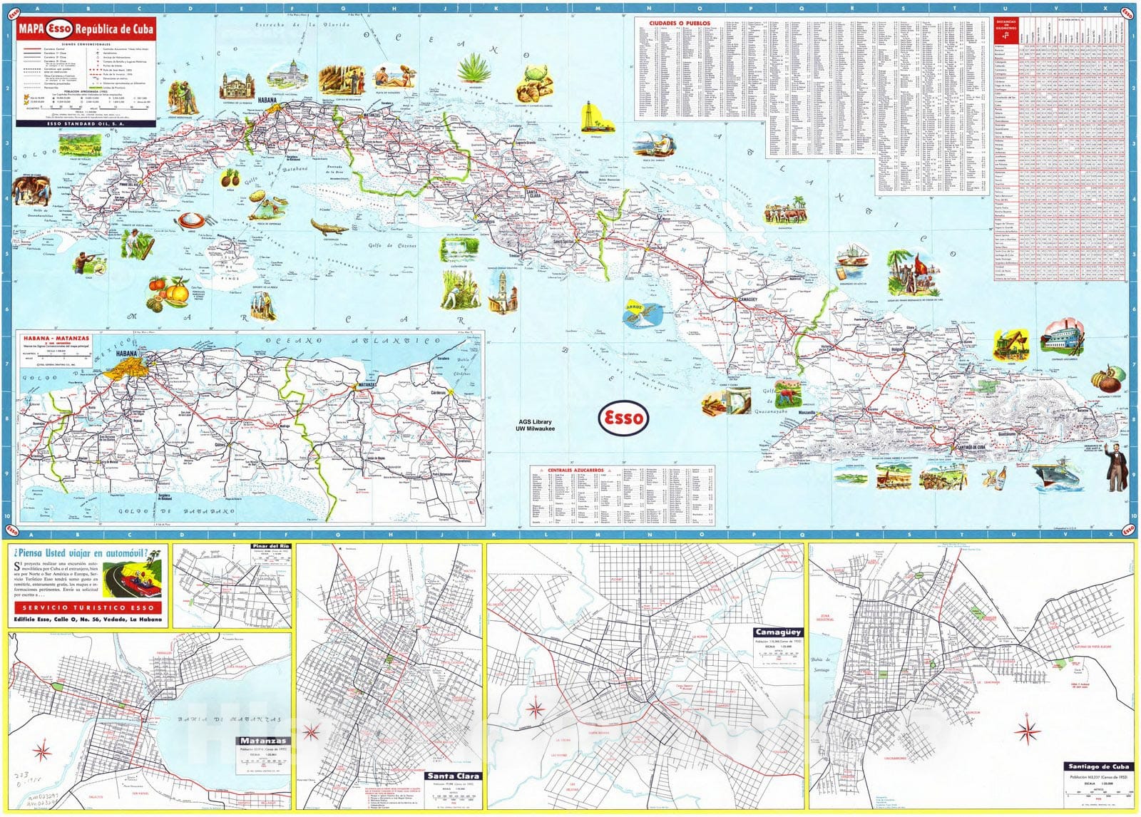 Map : Cuba 1956 2, Mapa de las carreteras de la Republica de Cuba , Antique Vintage Reproduction