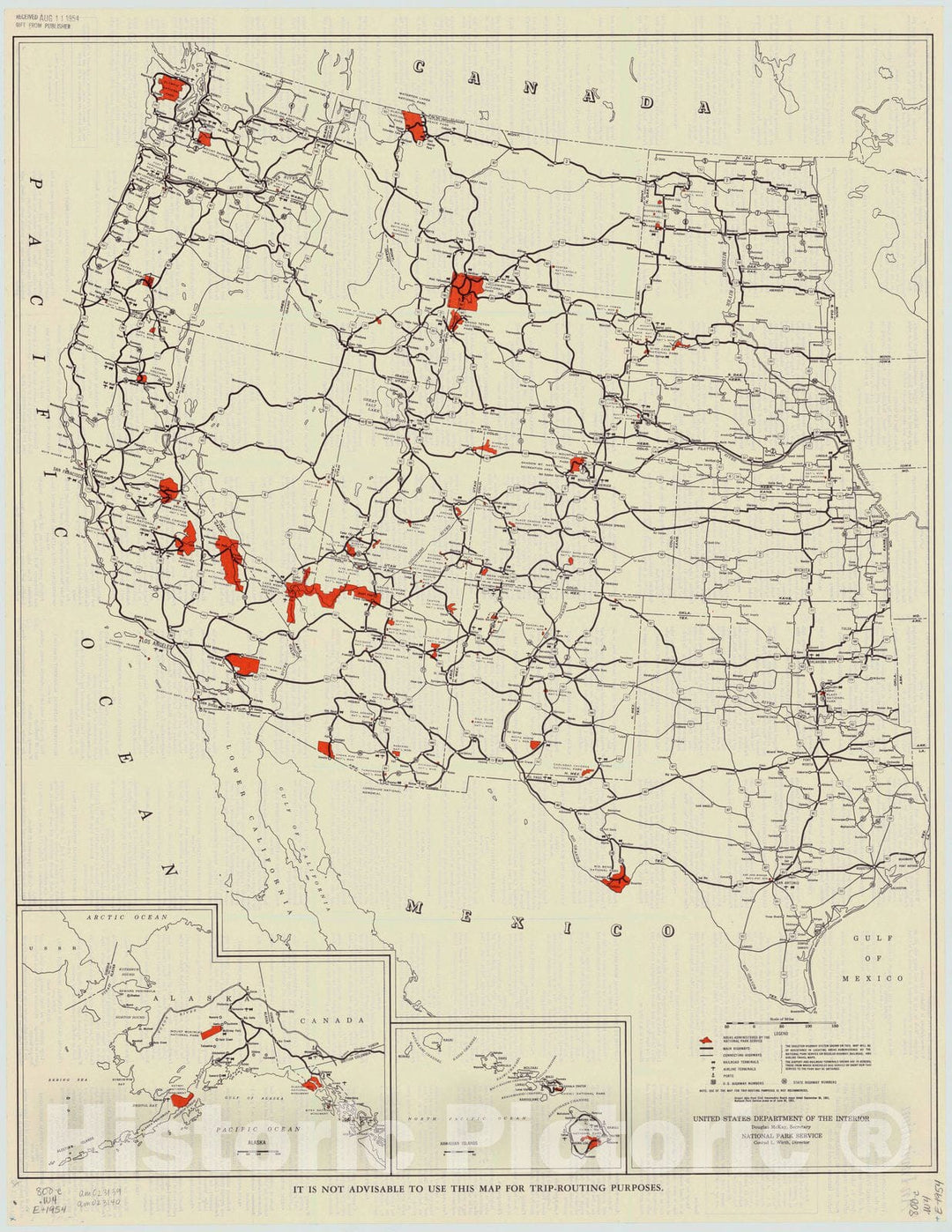 Map : United States, western 1954, [The National Park System - western United States] , Antique Vintage Reproduction