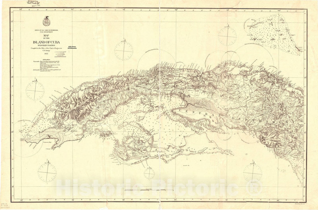 Map : Cuba 1874, Map of the island of Cuba , Antique Vintage Reproduction