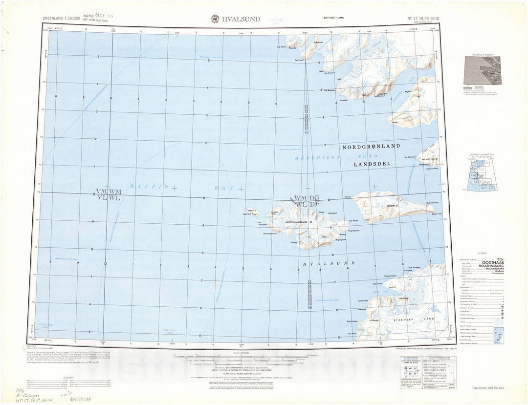 Map : Hvalsund, Greenland 1955, Greenland 1:250,000, Antique Vintage Reproduction