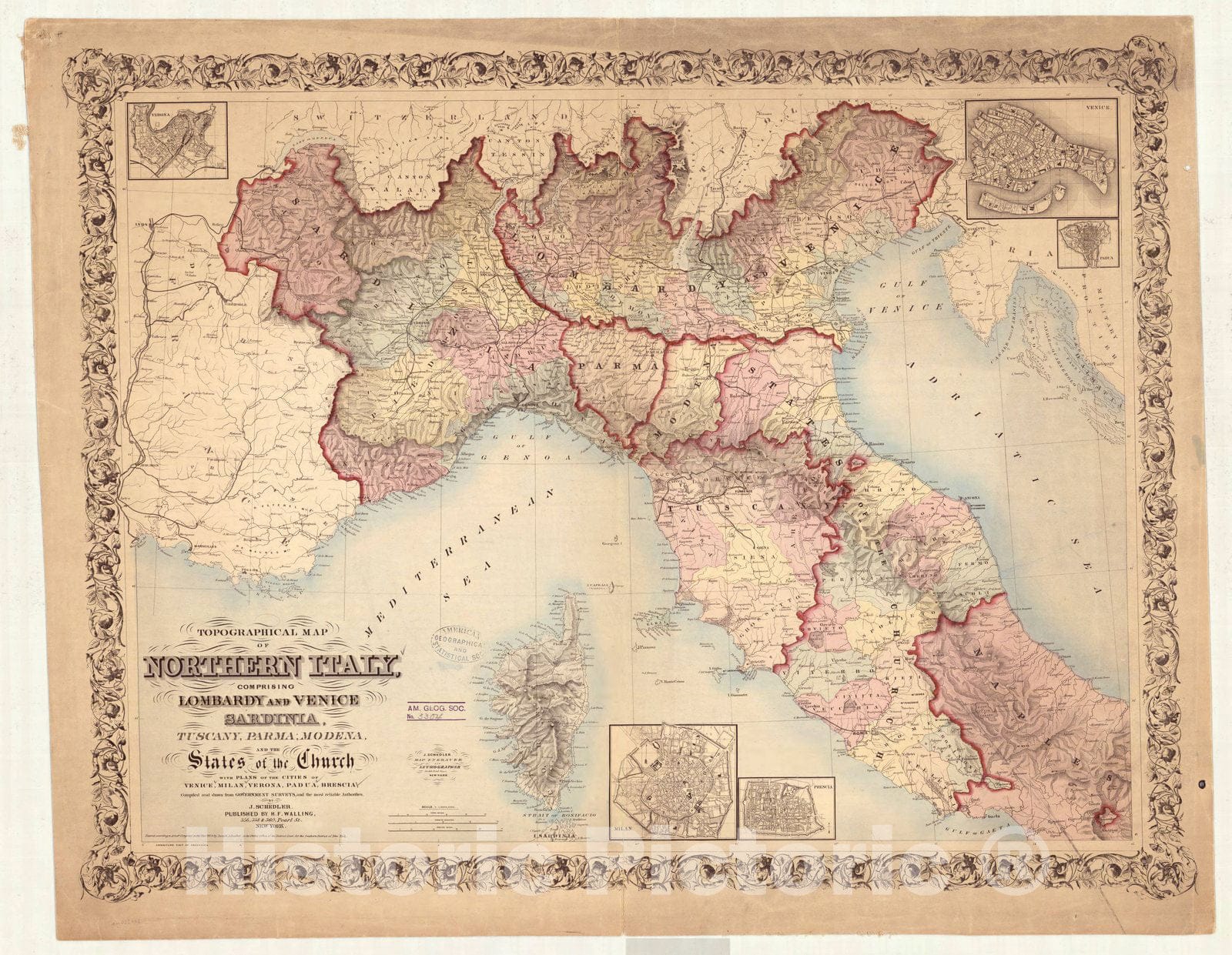 Map : Italy 1859, Antique Vintage Reproduction