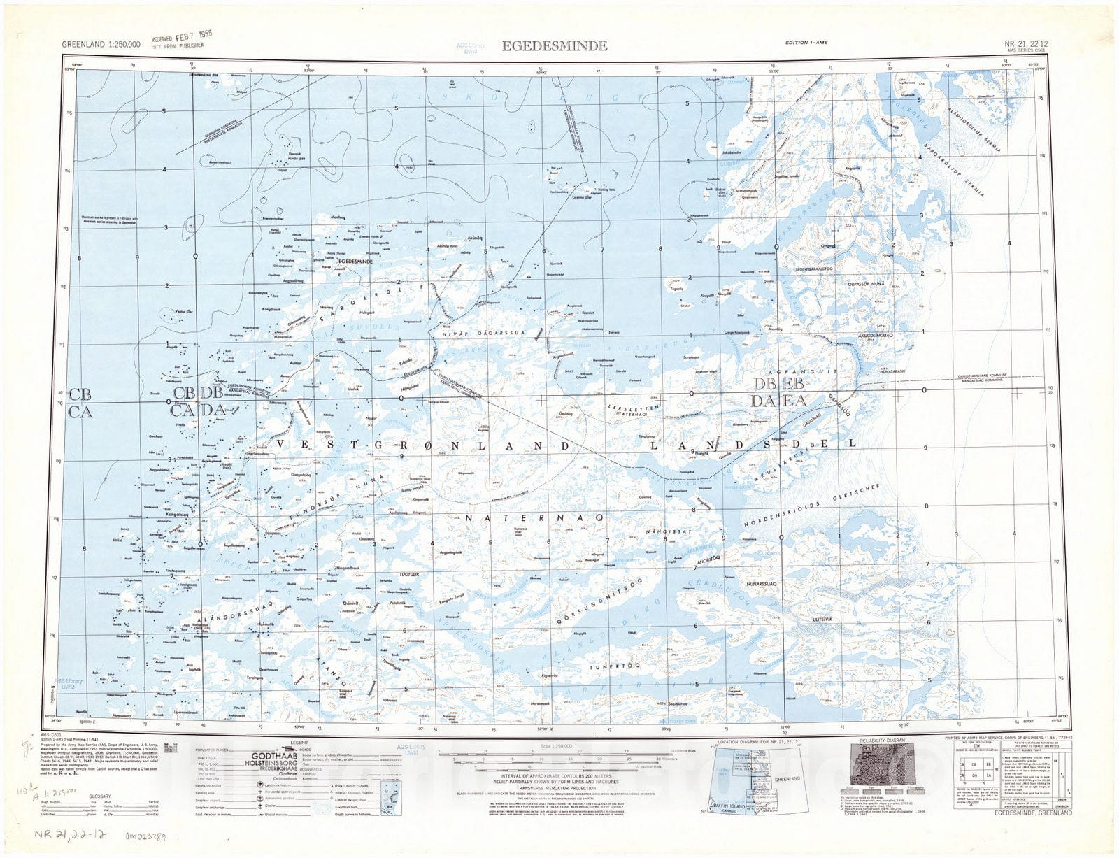 Map : Egedesmnde, Greenland 1954, Greenland 1:250,000., Antique Vintage Reproduction