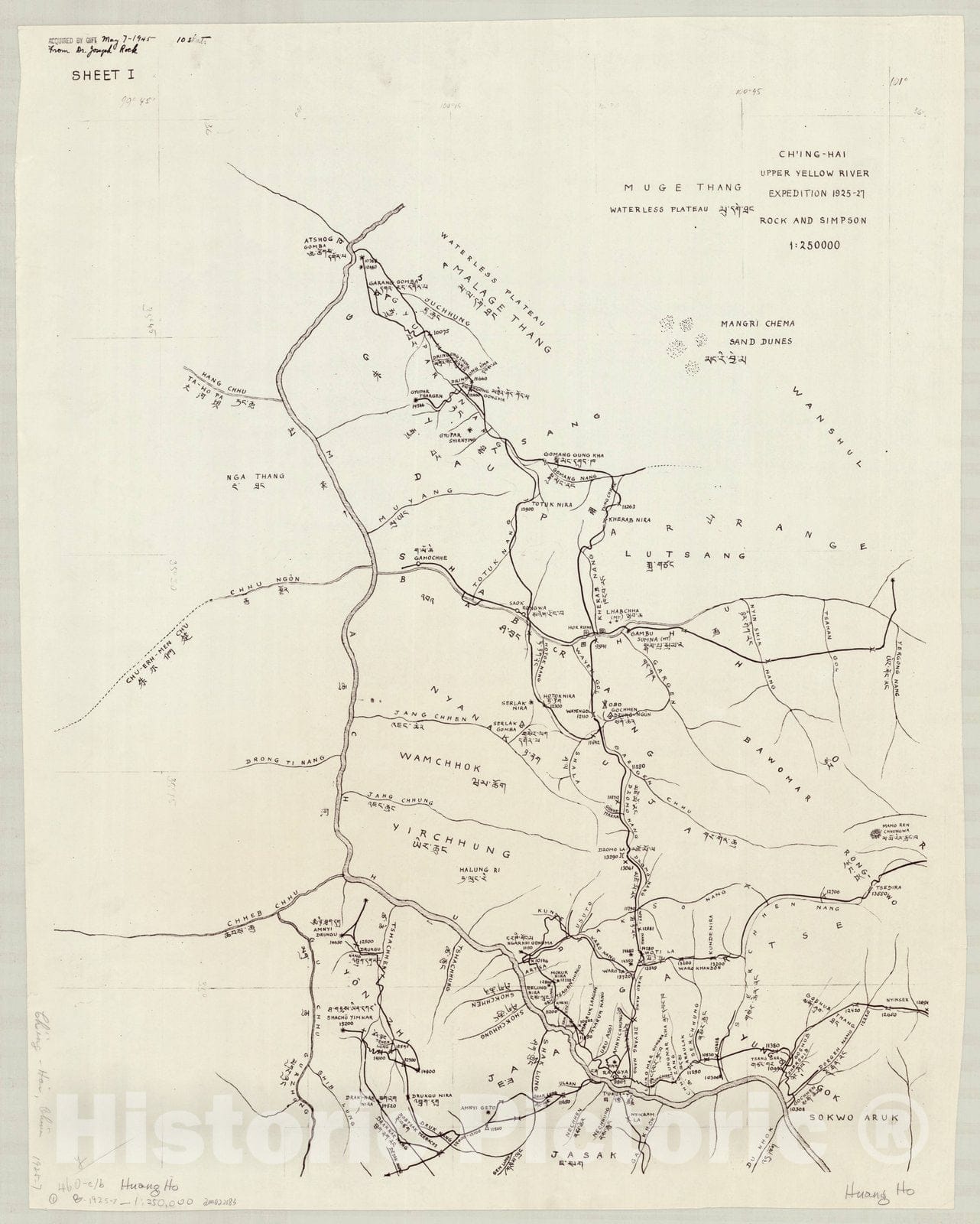 Map : Yellow River, China 1927 1, Ch'ing-hai upper Yellow River expedition, 1925-27 , Antique Vintage Reproduction