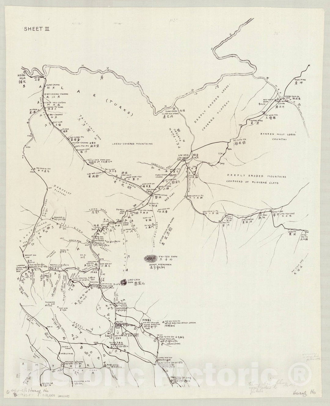 Map : Yellow River, China 1927 3, Ch'ing-hai upper Yellow River expedition, 1925-27 , Antique Vintage Reproduction