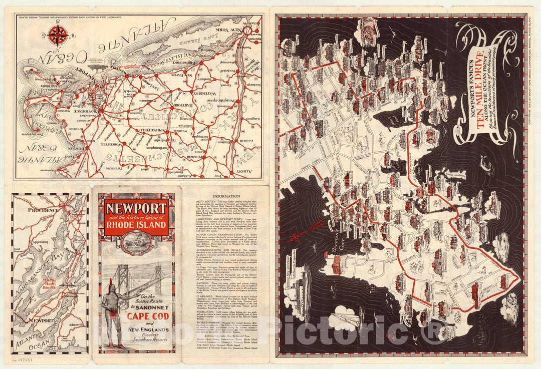 Historic Map : Rhode Island 1933 1, Newport and the historic island of Rhode Island : on the scenic route to Sakonnet, Cape Cod and New England's greatest seashore resorts