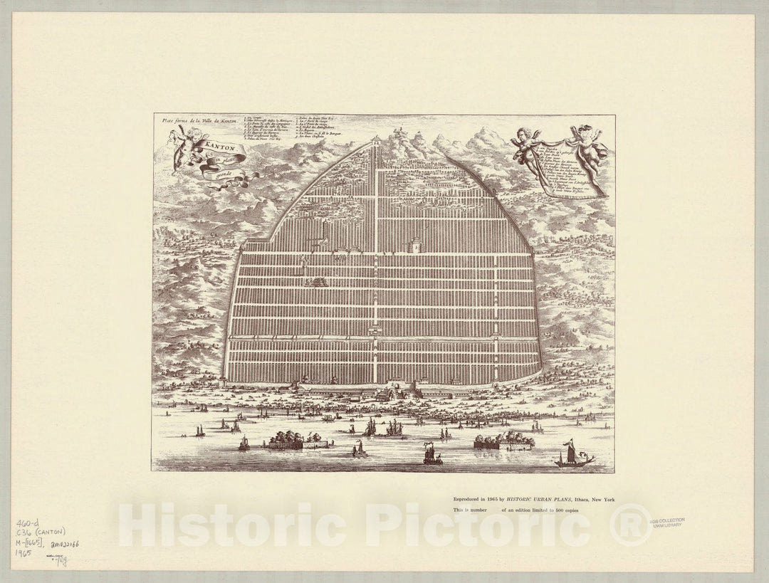 Map : Guangzhou, China 1665 1965, Kanton in platte grondt, Plate forme de la ville de Kanton, Antique Vintage Reproduction