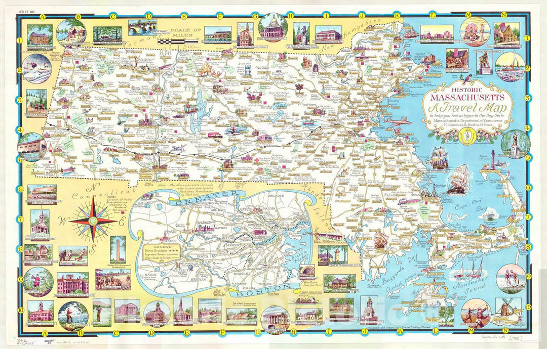 Map : Massachusetts 1960, Historic Massachusetts, a travel map to help you feel at home in the Bay State , Antique Vintage Reproduction