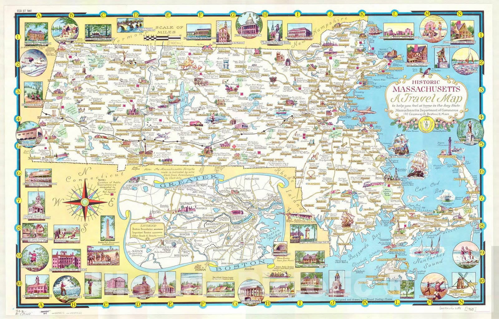 Map : Massachusetts 1960, Historic Massachusetts, a travel map to help you feel at home in the Bay State , Antique Vintage Reproduction