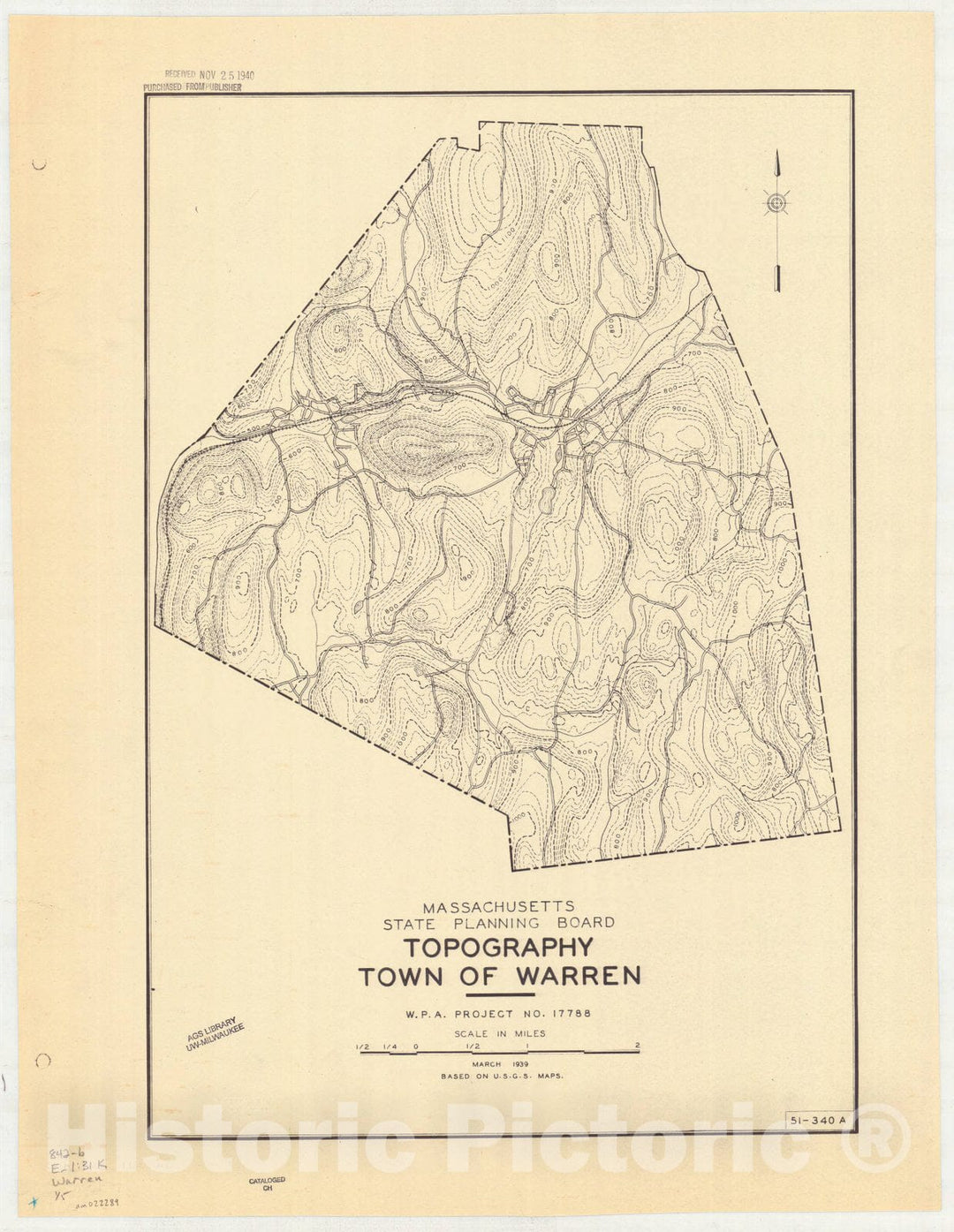 Map : Warren, Massachusetts 1939 5, Town of Warren , Antique Vintage Reproduction