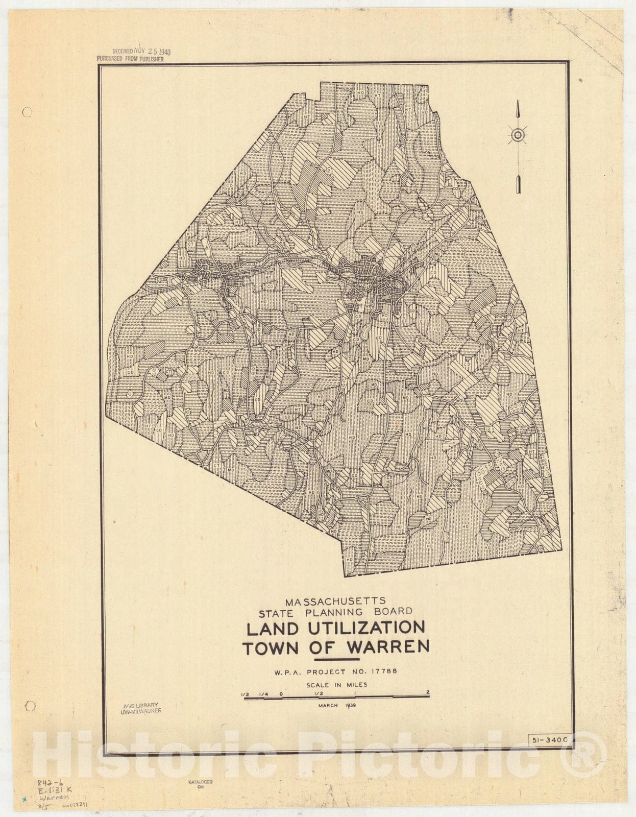 Map : Warren, Massachusetts 1939 2, Town of Warren , Antique Vintage Reproduction