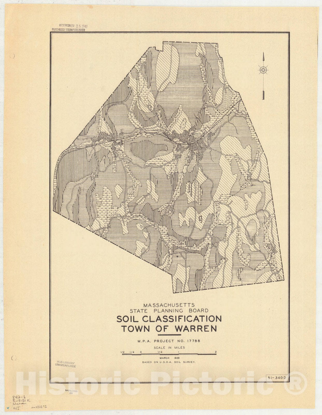 Map : Warren, Massachusetts 1939 3, Town of Warren , Antique Vintage Reproduction