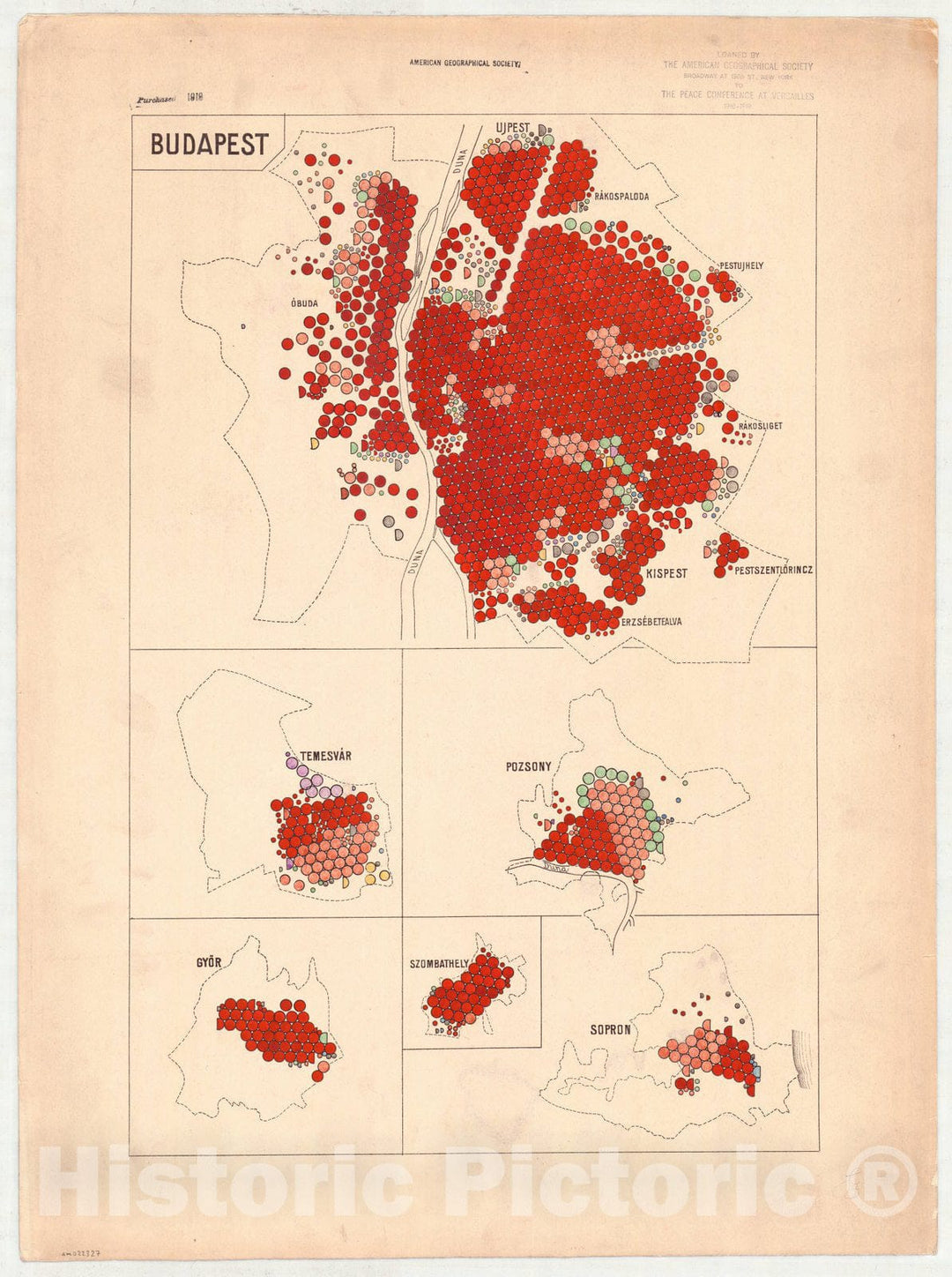 Map : Hungary 1918 47, Ethnographical map of Hungary, Carte ethnographiqe de la Hongrie , Antique Vintage Reproduction