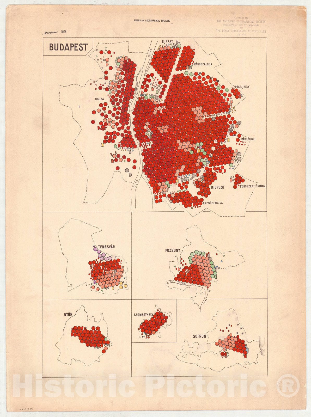 Map : Hungary 1918 47, Ethnographical map of Hungary, Carte ethnographiqe de la Hongrie , Antique Vintage Reproduction