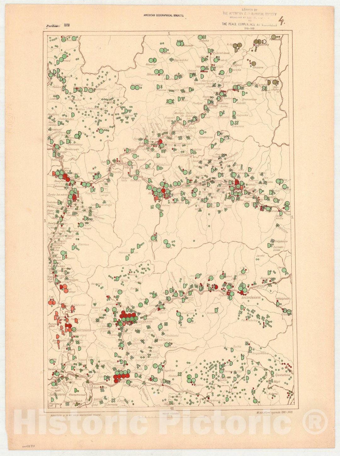 Map : Hungary 1918 2, Ethnographical map of Hungary, Carte ethnographiqe de la Hongrie , Antique Vintage Reproduction