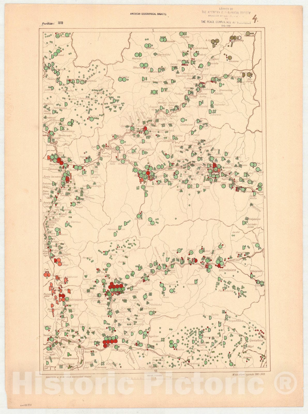 Map : Hungary 1918 2, Ethnographical map of Hungary, Carte ethnographiqe de la Hongrie , Antique Vintage Reproduction