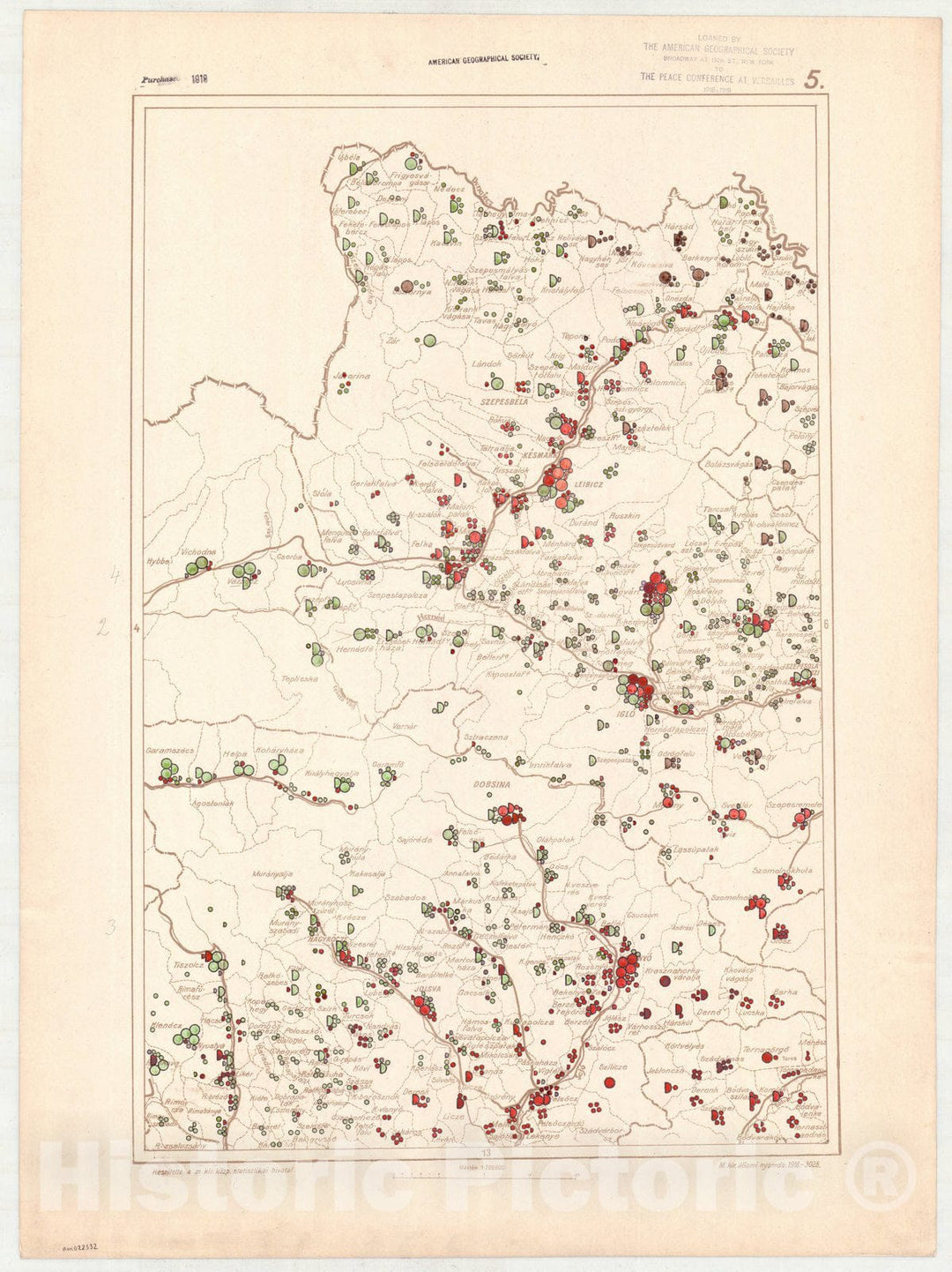 Map : Hungary 1918 3, Ethnographical map of Hungary, Carte ethnographiqe de la Hongrie , Antique Vintage Reproduction