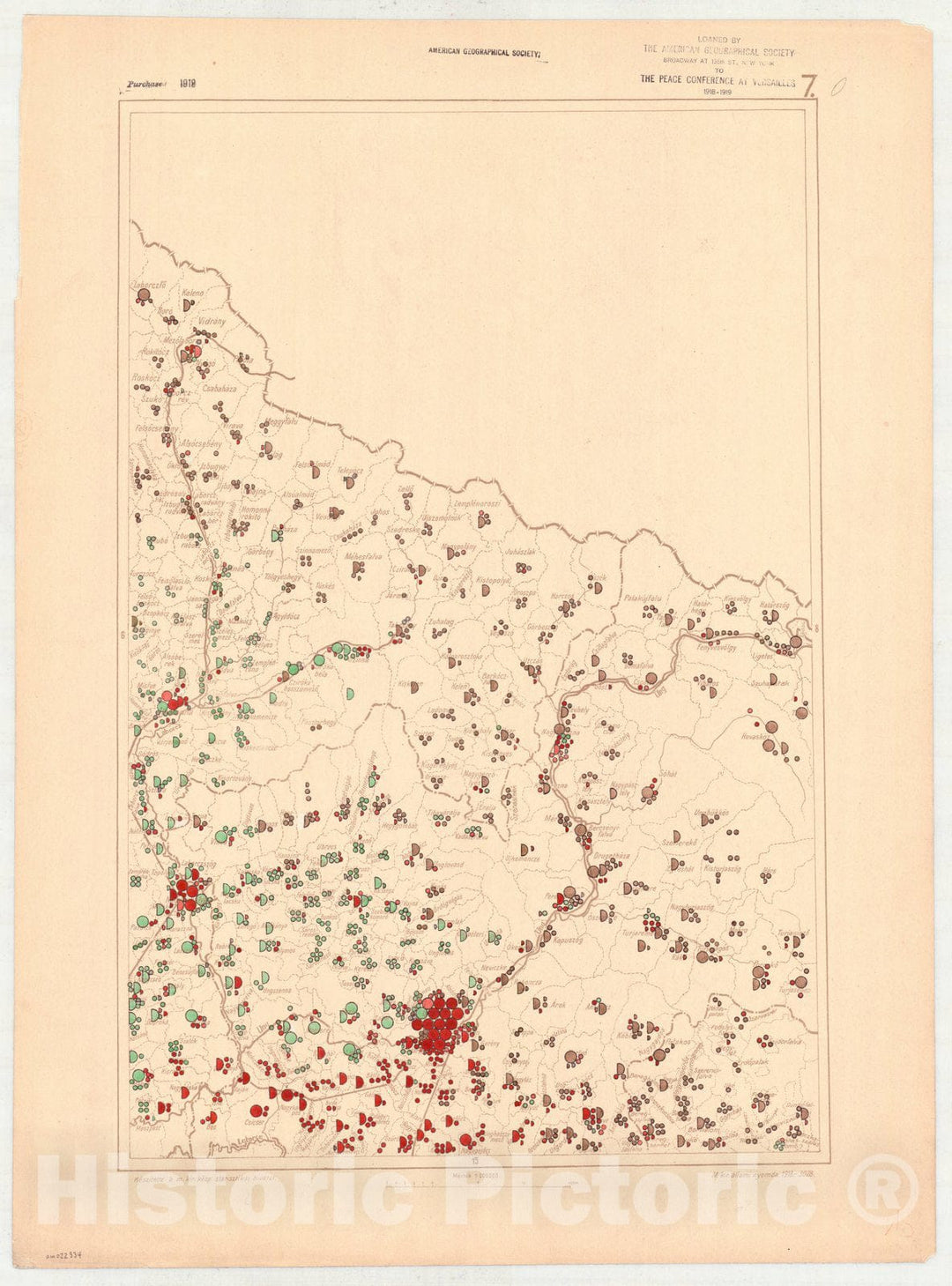 Map : Hungary 1918 5, Ethnographical map of Hungary, Carte ethnographiqe de la Hongrie , Antique Vintage Reproduction