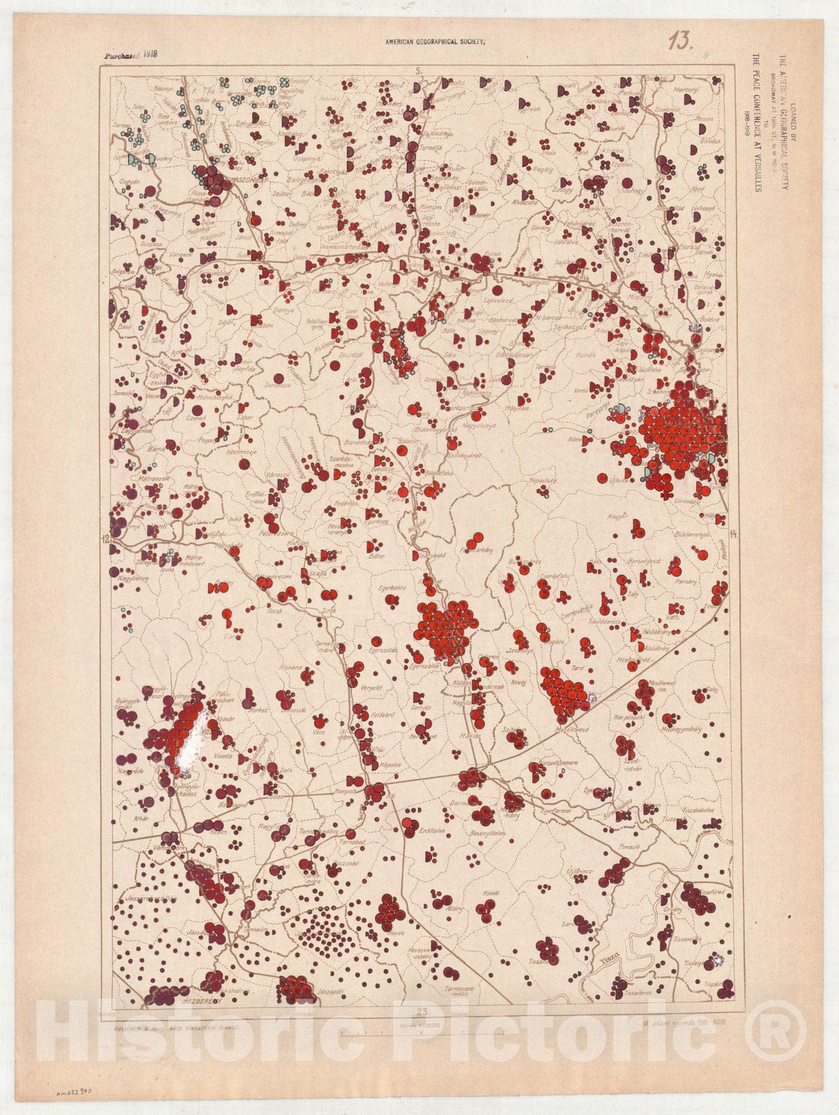 Map : Hungary 1918 11, Ethnographical map of Hungary, Carte ethnographiqe de la Hongrie , Antique Vintage Reproduction