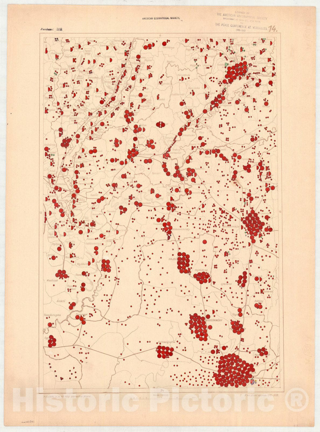 Map : Hungary 1918 13, Ethnographical map of Hungary, Carte ethnographiqe de la Hongrie , Antique Vintage Reproduction