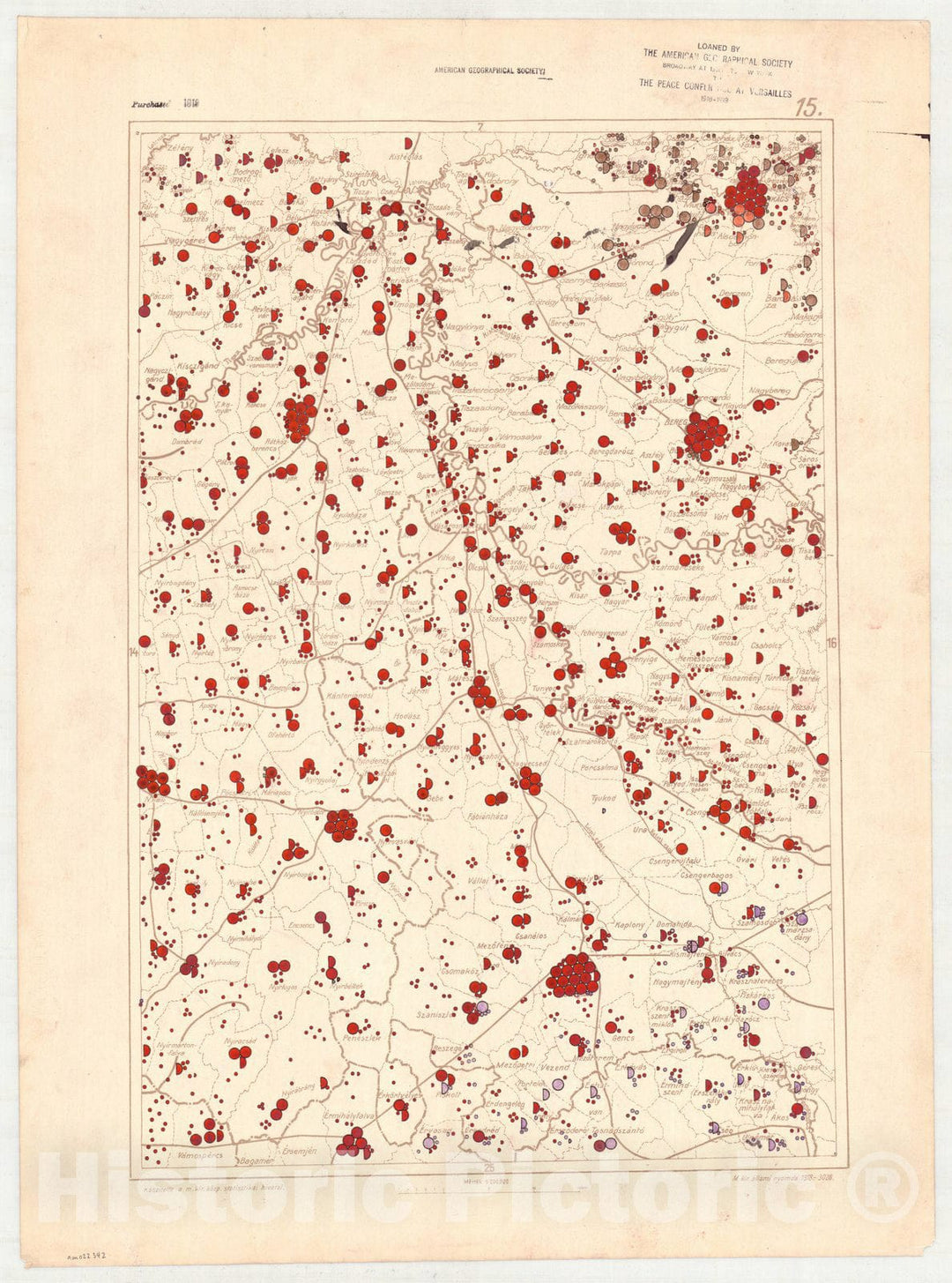 Map : Hungary 1918 14, Ethnographical map of Hungary, Carte ethnographiqe de la Hongrie , Antique Vintage Reproduction