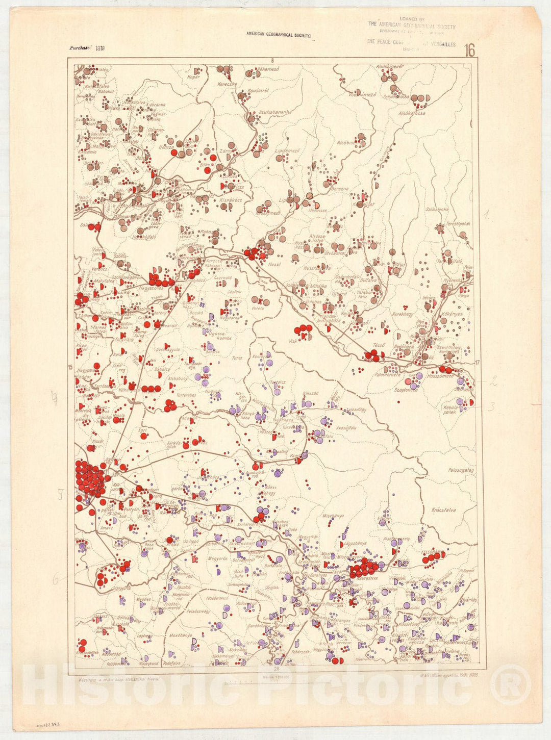 Map : Hungary 1918 15, Ethnographical map of Hungary, Carte ethnographiqe de la Hongrie , Antique Vintage Reproduction