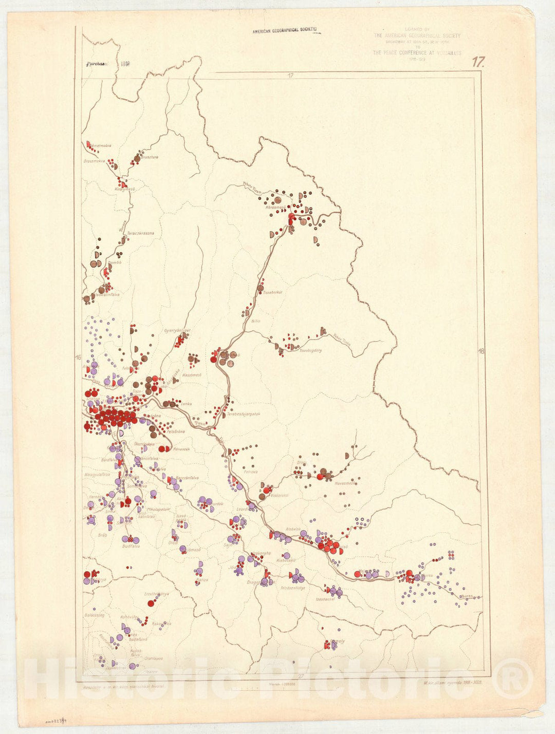 Map : Hungary 1918 16, Ethnographical map of Hungary, Carte ethnographiqe de la Hongrie , Antique Vintage Reproduction