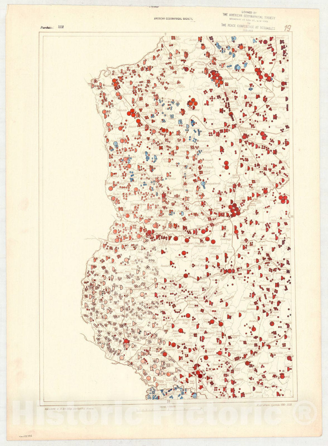 Map : Hungary 1918 18, Ethnographical map of Hungary, Carte ethnographiqe de la Hongrie , Antique Vintage Reproduction