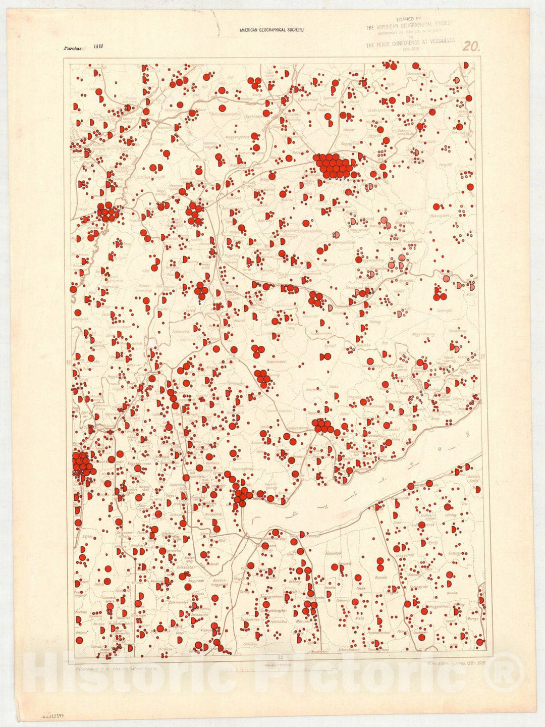 Map : Hungary 1918 19, Ethnographical map of Hungary, Carte ethnographiqe de la Hongrie , Antique Vintage Reproduction