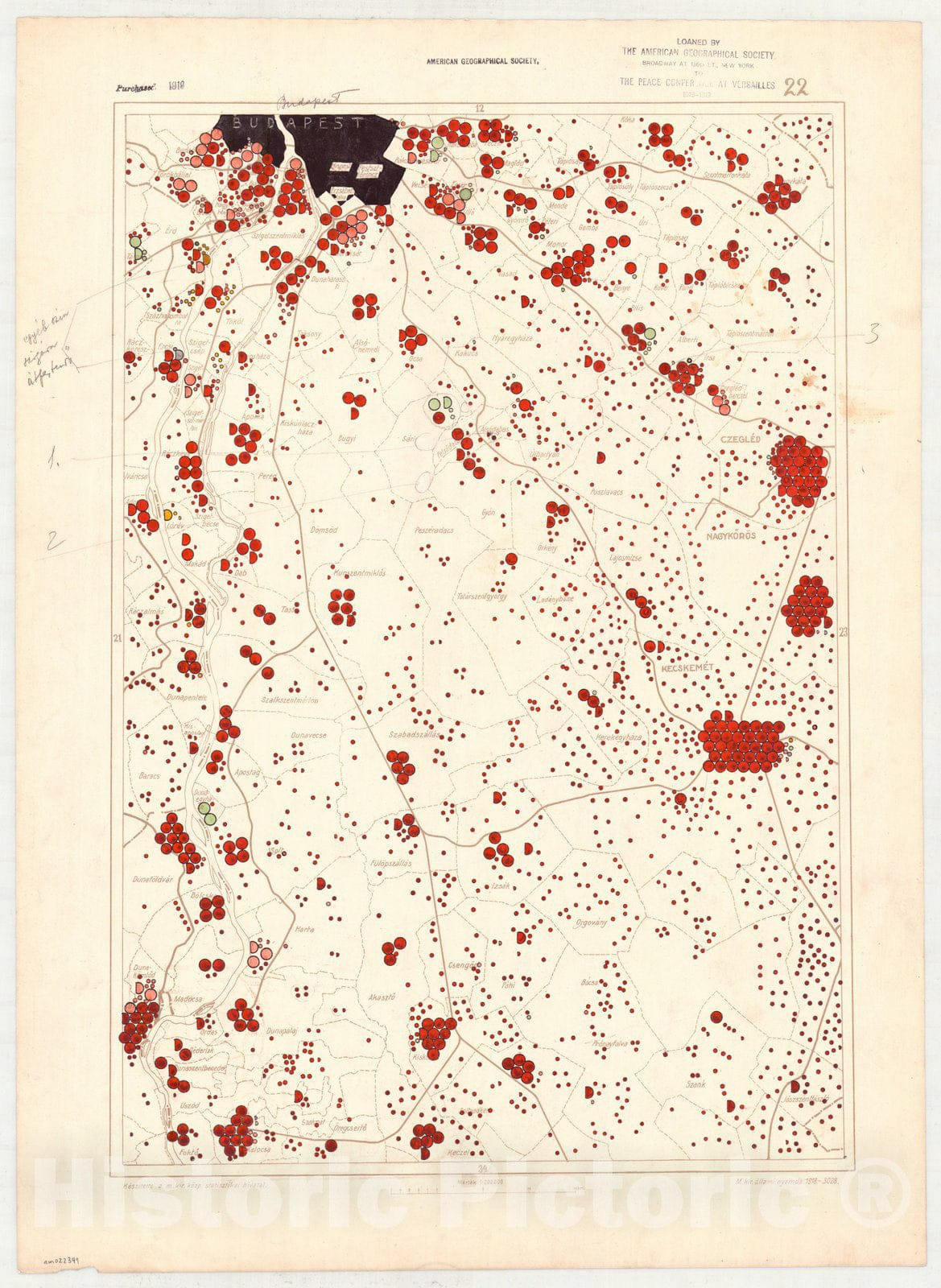 Map : Hungary 1918 21, Ethnographical map of Hungary, Carte ethnographiqe de la Hongrie , Antique Vintage Reproduction