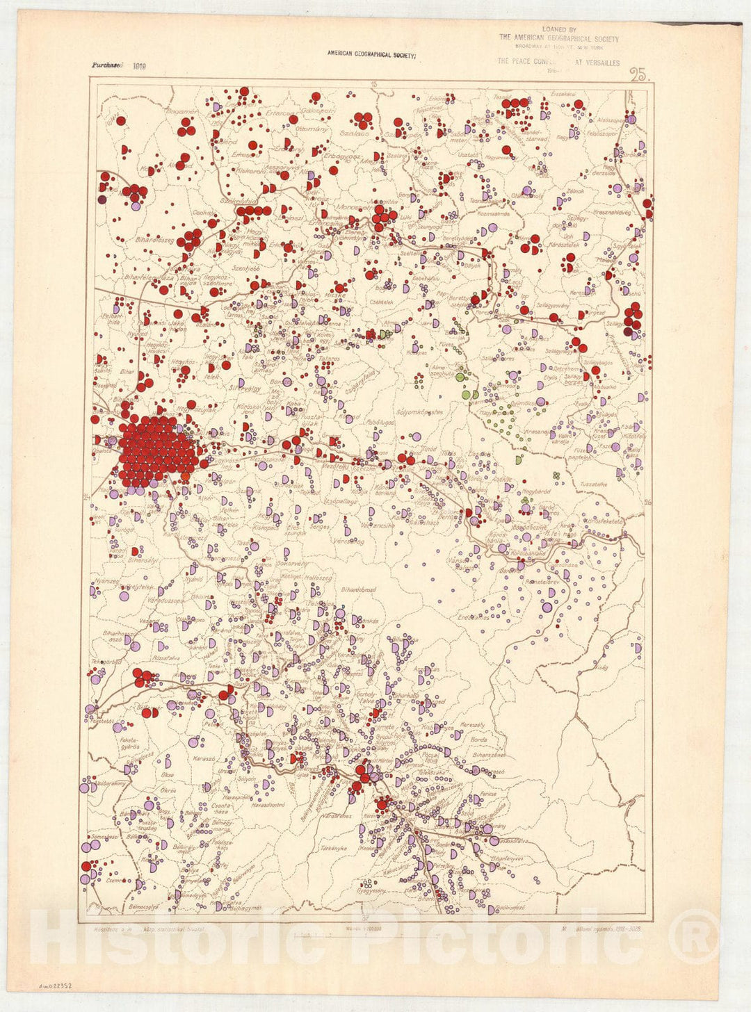 Map : Hungary 1918 25, Ethnographical map of Hungary, Carte ethnographiqe de la Hongrie , Antique Vintage Reproduction