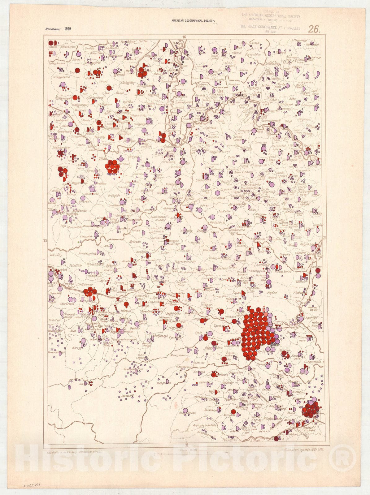 Map : Hungary 1918 26, Ethnographical map of Hungary, Carte ethnographiqe de la Hongrie , Antique Vintage Reproduction