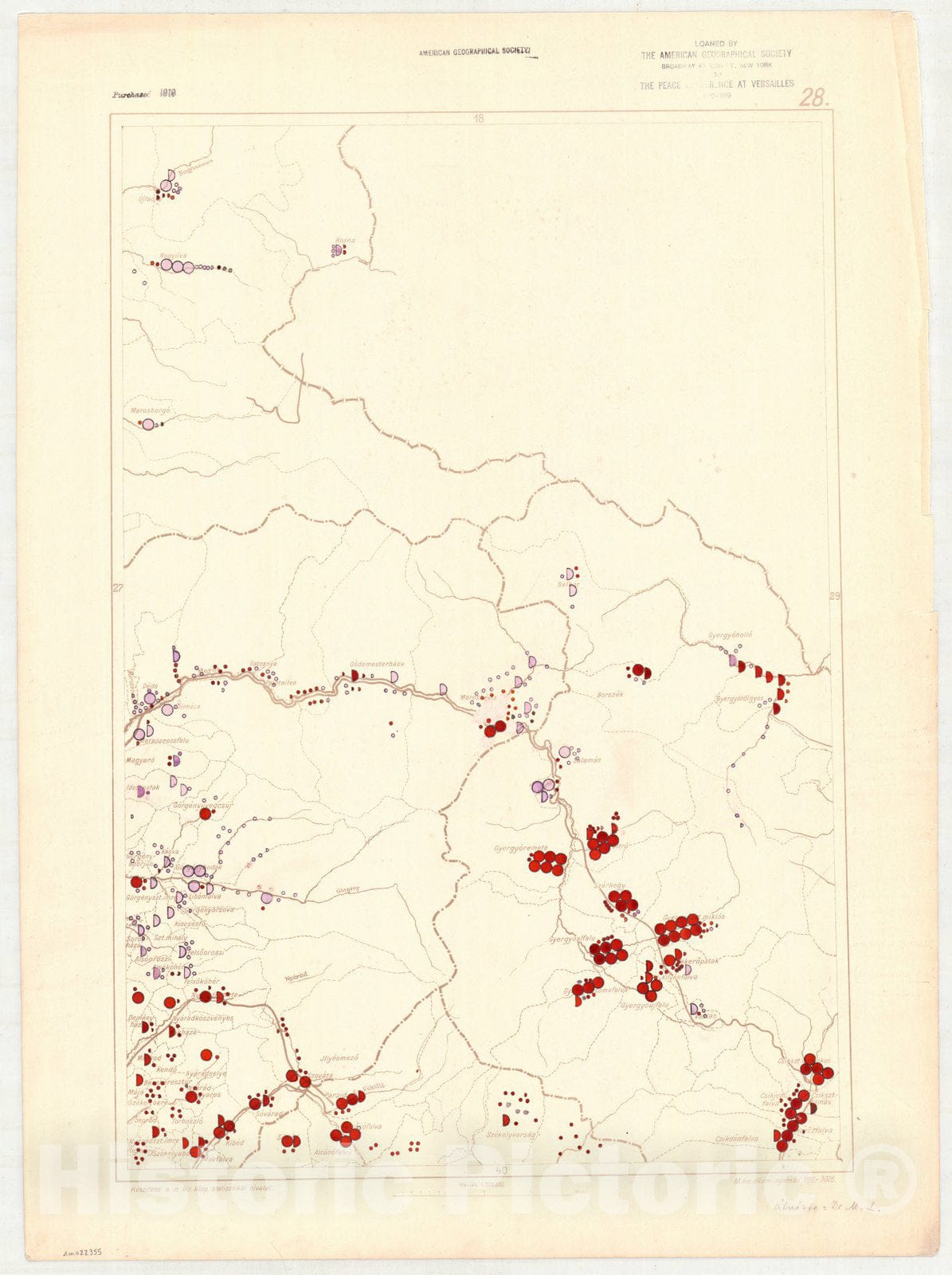 Map : Hungary 1918 28, Ethnographical map of Hungary, Carte ethnographiqe de la Hongrie , Antique Vintage Reproduction