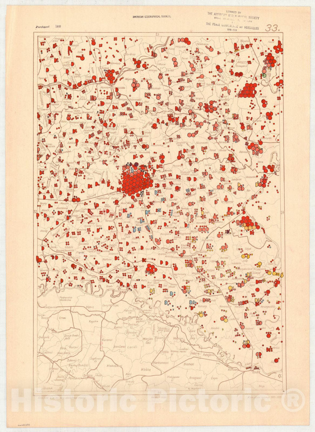 Map : Hungary 1918 32, Ethnographical map of Hungary, Carte ethnographiqe de la Hongrie , Antique Vintage Reproduction