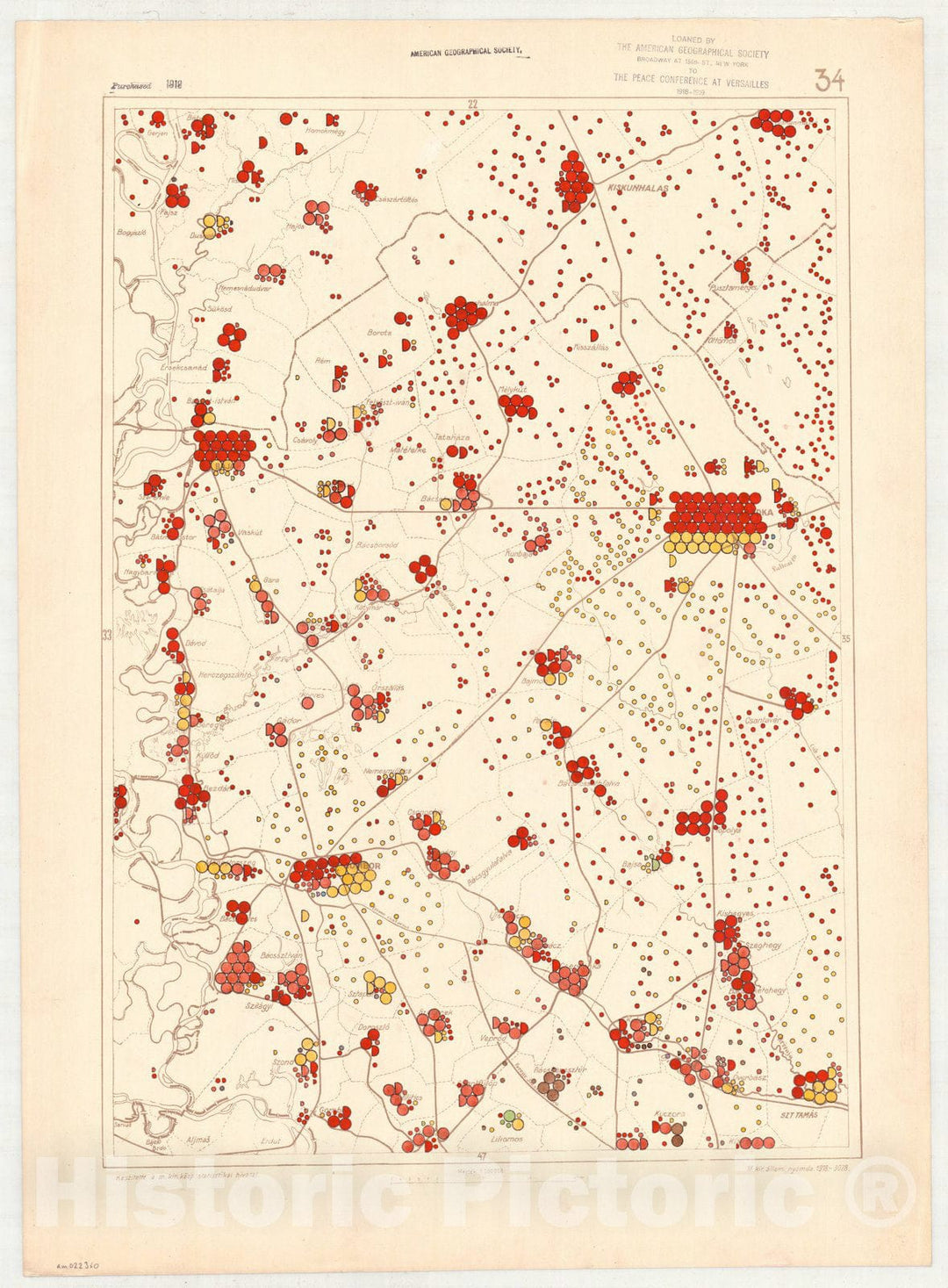 Map : Hungary 1918 33, Ethnographical map of Hungary, Carte ethnographiqe de la Hongrie , Antique Vintage Reproduction