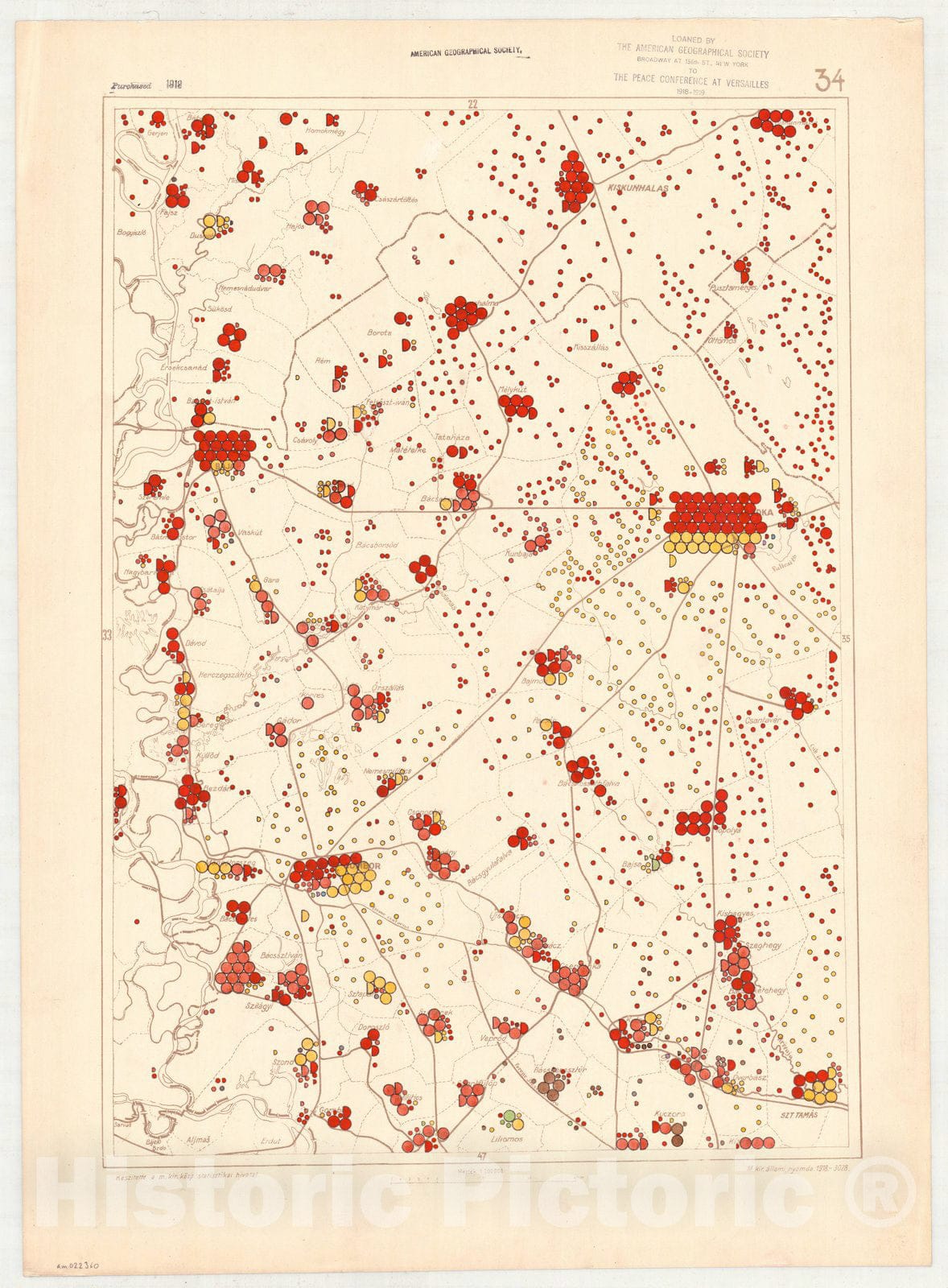 Map : Hungary 1918 33, Ethnographical map of Hungary, Carte ethnographiqe de la Hongrie , Antique Vintage Reproduction