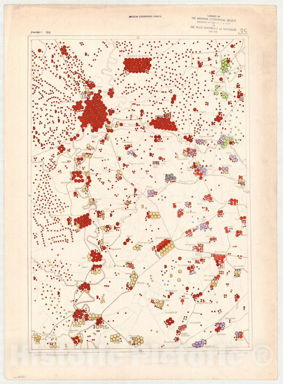 Map : Hungary 1918 35, Ethnographical map of Hungary, Carte ethnographiqe de la Hongrie , Antique Vintage Reproduction