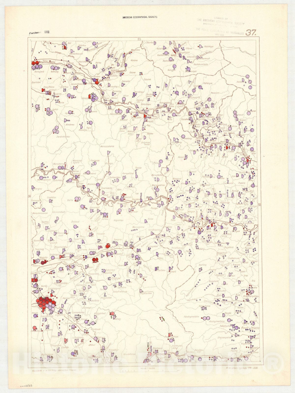 Map : Hungary 1918 37, Ethnographical map of Hungary, Carte ethnographiqe de la Hongrie , Antique Vintage Reproduction